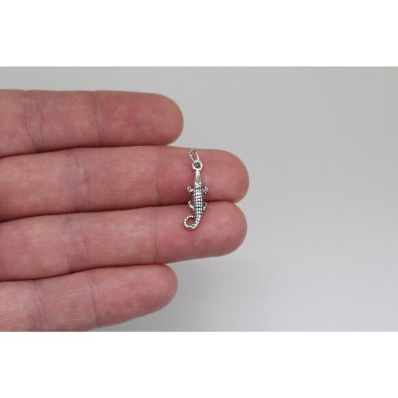 Sterling Silver Oxidized Alligator Charm, Silver Oxidized Alligator Pendant - Picture 1 of 4